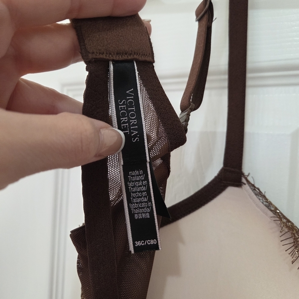 Victoria''s Secret Very Sexy Shimmer Lace Push-up Brown Bra Size 36C - Picture 6 of 9